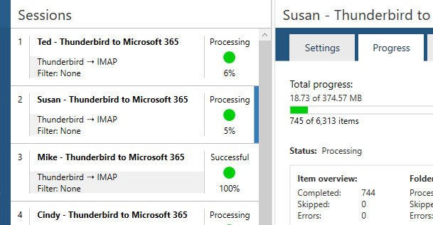 Procesamiento simultáneo de varias tareas de archivo en Aid4Mail.