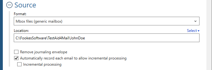 Source settings for the Mbox format