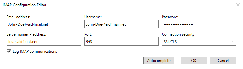 Source IMAP settings for the IMAP format. 