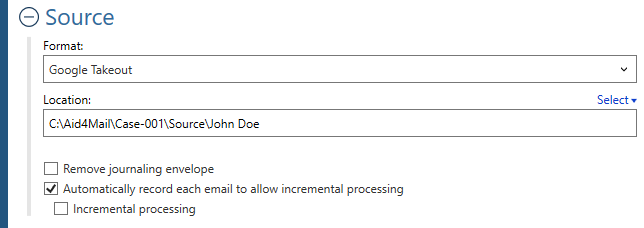 Source settings for the Google Takeout format.