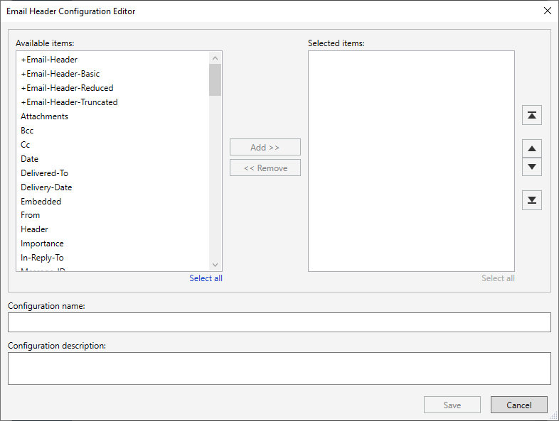 HTML Email header configuration editor