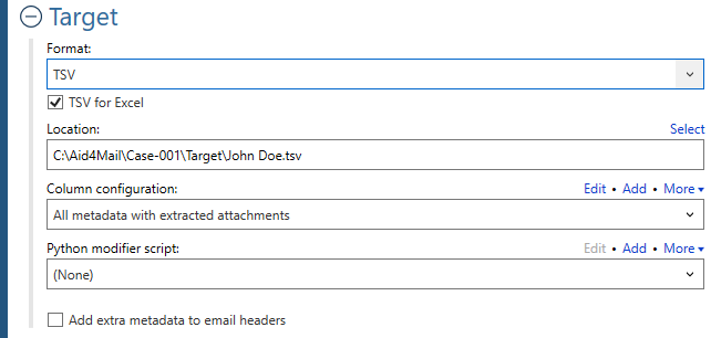 Target settings for the TSV format.