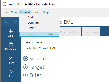 Converter Light run session Mbox to EML