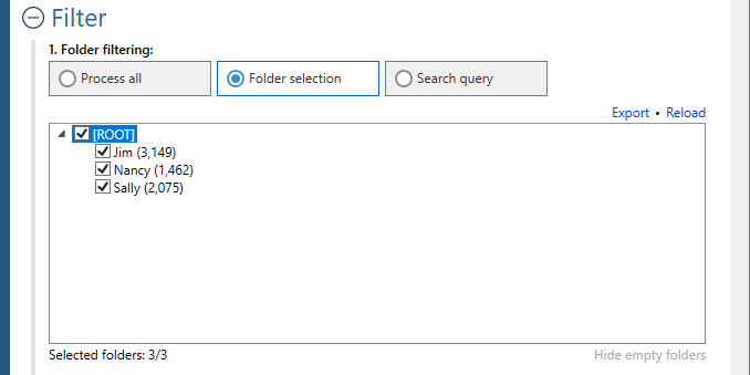 Filter folder selection for Converter Light