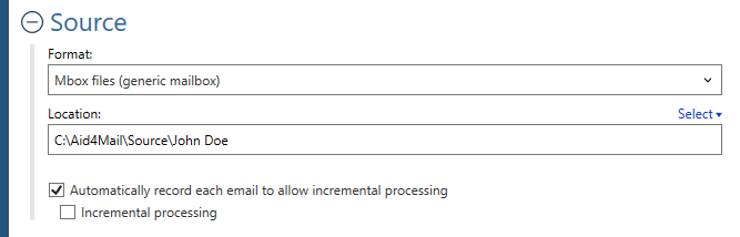 Source settings in Converter light for the Mbox format. 