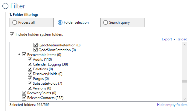 Aid4Mail recoverable items in folder view.