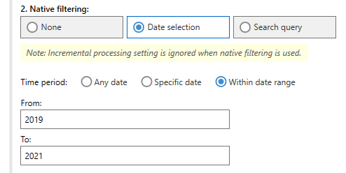 Settings for native filtering.