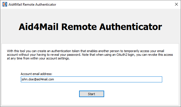 Il programma Aid4Mail Remote Authenticator.