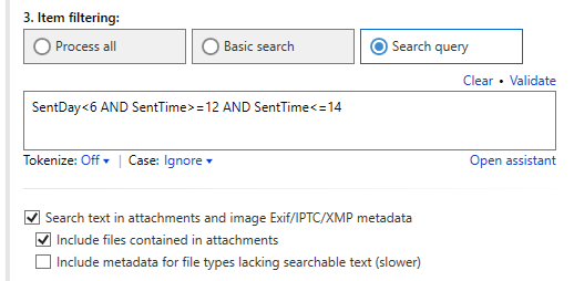 A search query to find emails sent within a specific time frame.